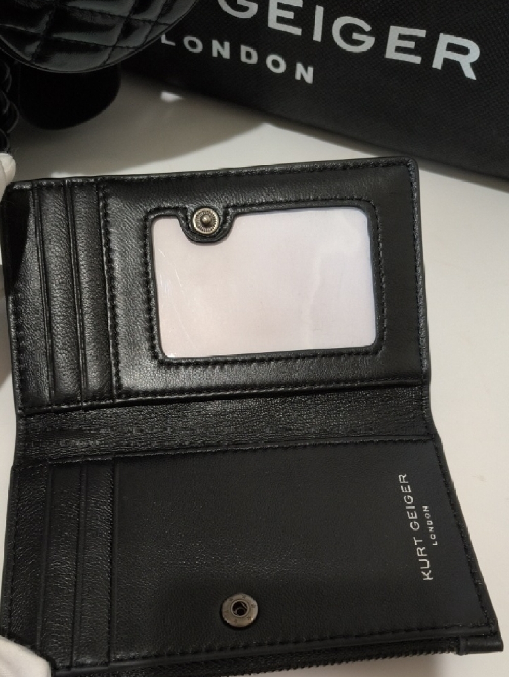 Kurt Geiger Black Quilted Patent Shoulder Bag with Chain And Crossbody Strap - Picture 8 of 17
